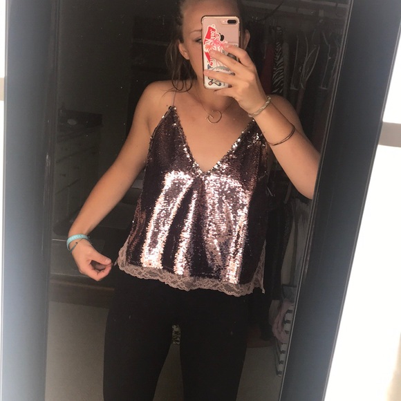 Rose Gold Swinging Sequin Surplice Cami - Picture 2 of 6